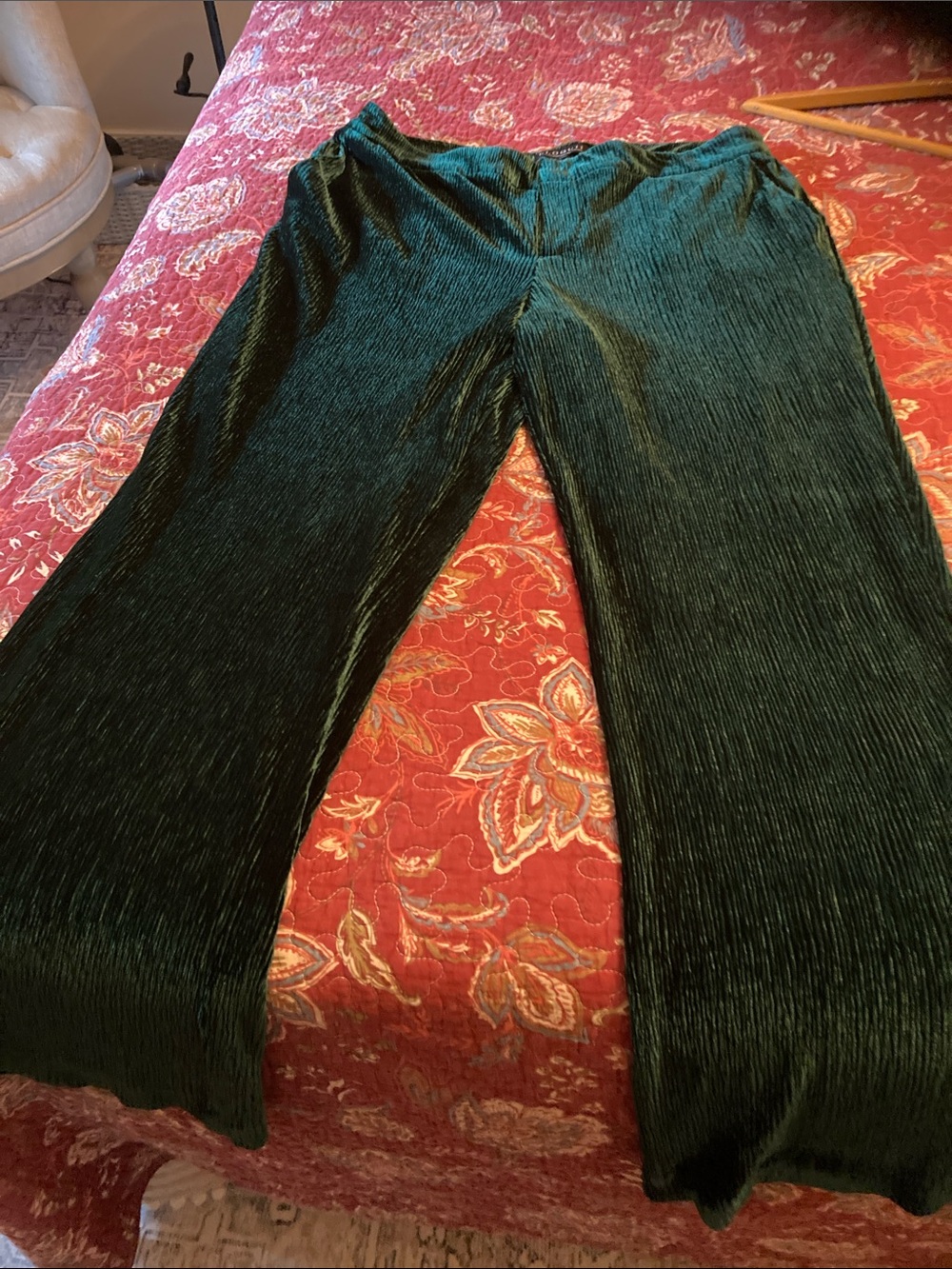 Eloquii Deep Green Velvet Pleated Pajama Pants